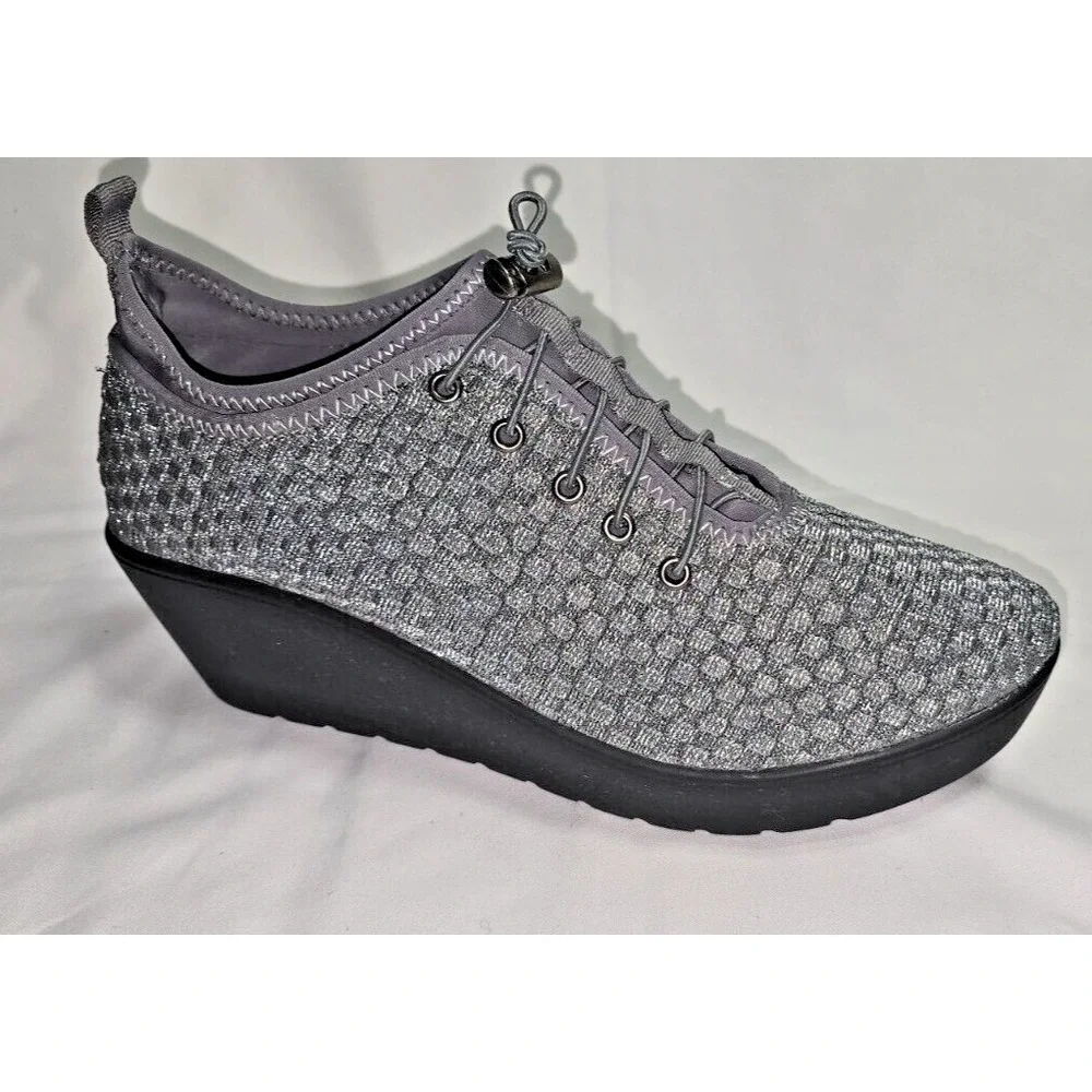 steve‎ madden silver metallic wedge heels womens size 11 adjustable shoes